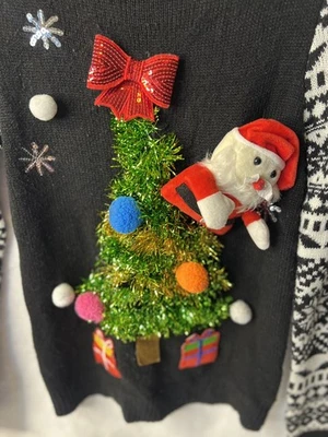 Suéter Feo Navidad Árbol de Papá Noel Peluche Mujer 3D Peluche Talla Grande Negro Foto 1 de 4