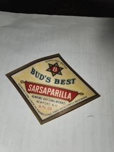 Soda Label vtg advertising paper ephemera Budd Newport New Hampshire strawberry - Picture 1 of 2