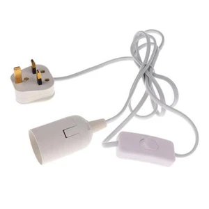 E27 Lamp Socket White Ceiling Rose Pendant Holder with Switch 1.7M Cable - Picture 1 of 6