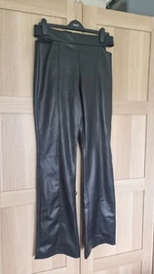 BNWT Zara cut out faux leather pants Trousers Bootcut Wide Leg Black XL Extra L - Picture 1 of 10