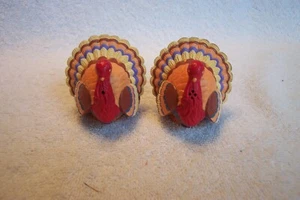 Vintage Miniature Colorful Plastic Thanksgiving Turkey Salt & Pepper Set See Pic - Picture 1 of 4
