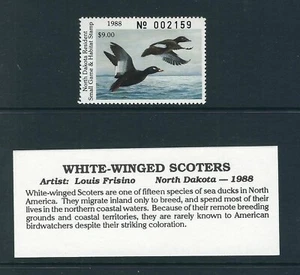 US SC # 50 Duck Stamps . North Dakota 1988 White-Winged Scoters .MNH - Picture 1 of 1