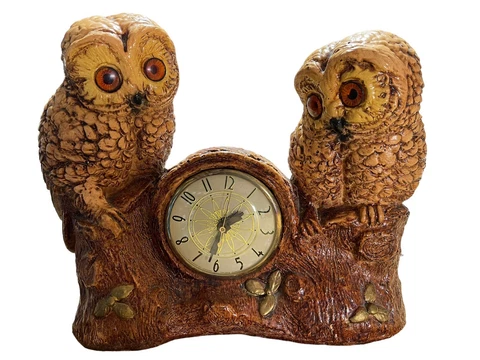 Vintage Owl Clock Electric Table Top Bookshelf Mantle Clock Nature Animal 1980 Cover