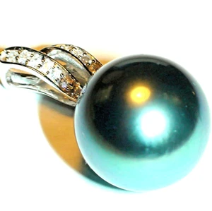 BIG! 13.5mm GENUINE TAHITIAN SALTWATER PEARL PENDANT/NECKLACE 925 STERLINGSILVER - Picture 1 of 8