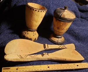 Vtg Hand-carved PRIMITIVE WOODEN TRIBAL CUP LOT Tropical AFRICAN ART Wood Goblet - Picture 1 of 14