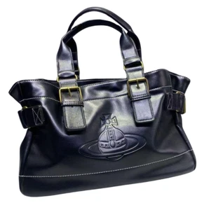 Vivienne Westwood Black Tote Bag Embossed Logo Faux Leather Gold Hardware Unused - Picture 1 of 9