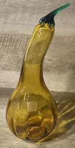 Vintage Blenko Art Glass Gourd Ribbed Yellow Green 11 3/4” H Art Glass - Picture 1 of 15