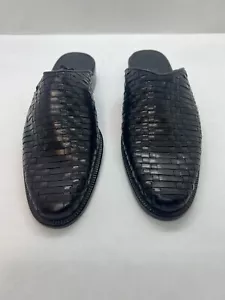 Gunmetal Black Leather Woven Womens Slip On Mule Sz US 6 B Narrow - Picture 1 of 9
