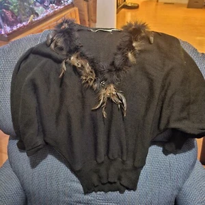 Maglione pullover vintage con piume abbellimento anni 80 maniche a sbuffo taglia m - Foto 1 di 4