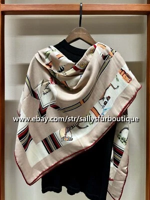2025 Sallys 70% Cashmere 30% Silk Wrap Scarf Horses Print Double Face Shawl 53" - Image 1 of 4