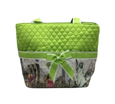 Diaper Bag Quilted Tote Purse NY Scene and Small Cosmetic Bag & Changing Pad - Image 1 of 4