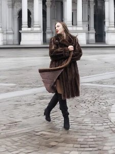 Unique Dark Mahogany Brown Vintage Mink Fur Coat With Leather S/M Fast Ship - Picture 1 of 24