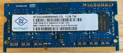 NANYA 2GB 1Rx8 PC3-10600S-9-10-B2 1333 NT2GC64B88B0NS-CG Laptop Memory - TESTED - Image 1 of 2