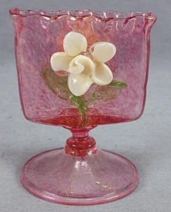 Italian Murano Applied Flower Pink Aventurine Glass Card Cigarette Holder - Picture 1 of 8