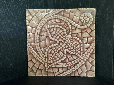 Antique A.E. Tile Company Majolica  Ceramic Tile Collectible Mauve Leaf Mosaic Cover