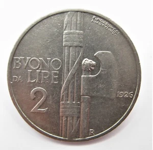 ITALY 2 LIRE 1926R LOW MINTAGE T-4 - Picture 1 of 3