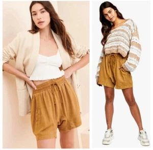 NWT Free People Need to Escape Linen Lagenlook Tan Bermuda Shorts Sz XS - Picture 1 of 7
