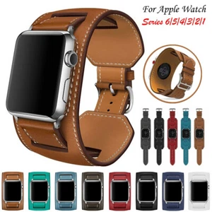 Genuine Leather Apple Watch Strap Band Series 7 6 5 SE 42mm 38mm 44MM Wristband - Picture 1 of 20