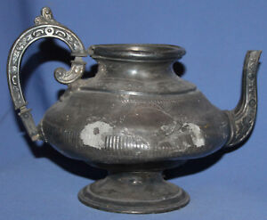 ANTIQUE HAND MADE ORNATE PEWTER TEAPOT PITCHER