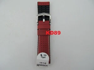 Genuine Hirsch TIGER RED Leather / Rubber Strap Band 22mm - Picture 1 of 2