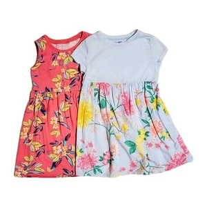 Old Navy 4T Cotton Jersey Babydoll Dresses  Short /Sleeveless Coral Floral Blue - Picture 1 of 8