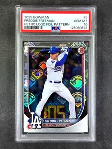 2025 Bowman #5 Freddie Freeman Retro Logo Foil SSP PSA 10 Gem, 1:1526 Pack Odds - Bild 1 von 2