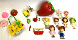 Strawberry Shortcake Vintage Case and Doll Lot 8 Dolls & Accessories Trike Table - Picture 1 of 8
