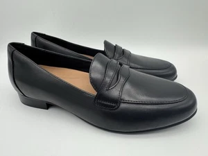 CLARKS Women's Un Blush Go Penny Loafer Black Leather Size 7 M - Picture 1 of 6