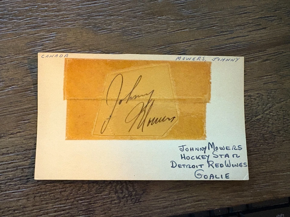 Johnny Mowers Detroit Red Wings Firmado Autografiado Hockey 3x5 Tarjeta Índice NHL Foto 1 de 1