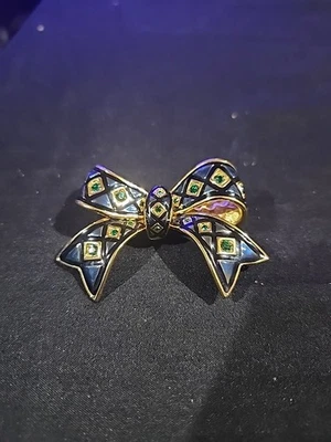 Broche Joan Rivers Azul Negro Esmalte Verde Estrás Arco Firmado De Colección Foto 1 de 4