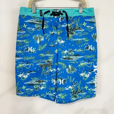 New NWOT Hurley Neptune Blue Tropical Swim Shorts Big Kid Size 14 Boys - Image 1 of 4
