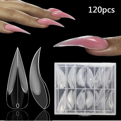 Full Cover Fake Nail Curved Stiletto False Nails Nail Extensionnatural ^ - Image 1 of 4