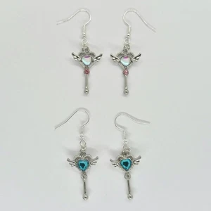 USA Verkäufer Engelsflügel Herz Schlüssel Zinklegierung Ohrringe Halskette Set Schmuck NEU - Bild 1 von 15