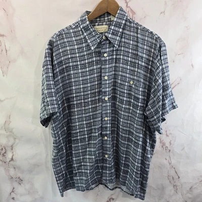 Camisa De Colección Para Hombre XL Azul Manga Corta Abotonada Campamento Años 90 80 Cruces Foto 1 de 4