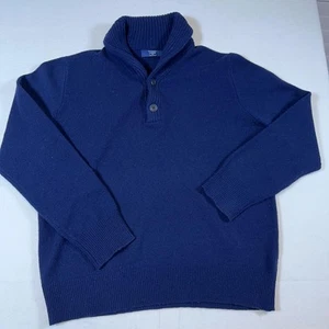 J Crew Sweater Mens Large Blue Shawl Collar Pullover 100% Lambswool Knit Winter - Picture 1 of 8