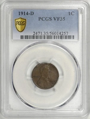 1914-D Lincoln Cent 1c PCGS VF35, data chave [BN257] - Imagem 1 de 4