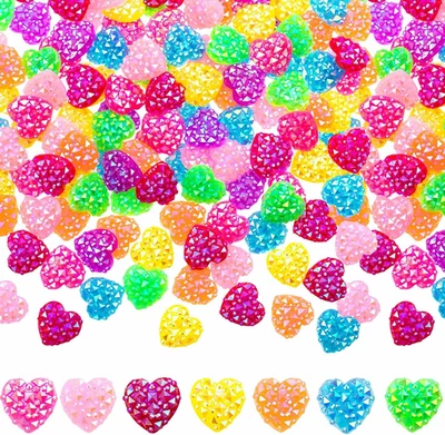 190Pcs Heart Shape Sparkle Resin Buttons, Shiny Heart Rhinestones Flat-Back U... - Image 1 of 4