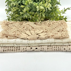 Lot of 6 Vintage Crochet & Lace Doilies w/ Irish Crochet Beige Ivory Shabby Chic - Picture 1 of 18