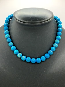 Blau Howlith Halskette poliert Perlen Silber 925 Verschluss 16" lang J8 P999 - Bild 1 von 9