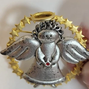 Vintage 1997 Angel Halo Wings Brooch Pin Gold/Silver Metal - Picture 1 of 8