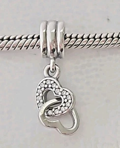 Genuine Pandora Bracelet Charm - Silver Interlocking Hearts Dangle S925 ALE - Picture 1 of 6