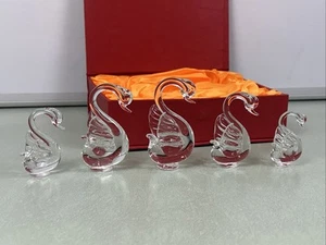 Swan Crystal Glass Figures Figurines Set Of 5 With Box - Picture 1 of 5