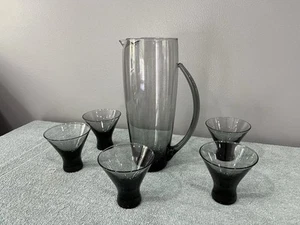 VTG Morgantown Normandie Smoke 6 pc. Martini Cocktail Pitcher Glasses - Picture 1 of 20