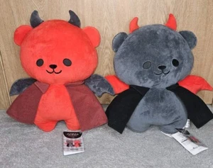 TWO Fukuya Stuffed Bear Devil Big Plush 14" Round 1 Arcade NWT Red & Black - Picture 1 of 4