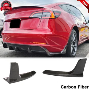 For Tesla Model 3 16-22 REAL CARBON FIBER Rear Bumper Diffuser Lip Splitter Fins - Foto 1 di 12