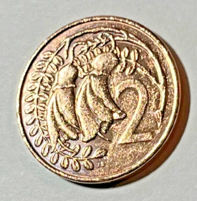 1985 New Zealand 2 cents Coin Kowhai Flowers Plant Wildlife - Image 1 of 2