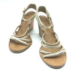 UNUSED CHANEL CC Mark Wood sole Sandals Champagne Gold - Foto 1 di 7