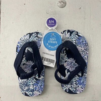 Carters Navy Arely Thong Flip Flops Heel Strap Toddler Girls Size 3 - 4 NEW - Image 1 of 4