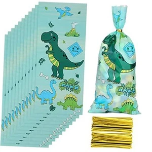 100 Pieces Dinosaur Cellophane Bags Party Candy Dino Theme Birthday Clear - Picture 1 of 8