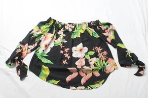 7th Avenue Women's Floral Off The Shoulder Puff Sleeve Top EJ2 Black Large NWT - Picture 1 of 3